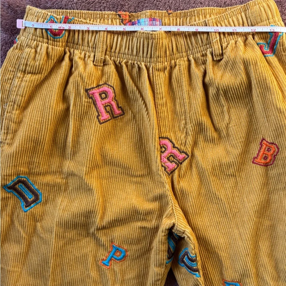 Urban Outfitters Corduroy Wide Leg Patchwork Letter Pants Mustard Yellow Size M